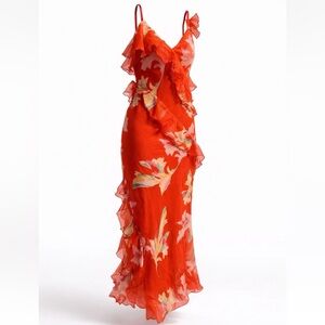 Future Collective Red Floral Ruffle Maxi Dress M